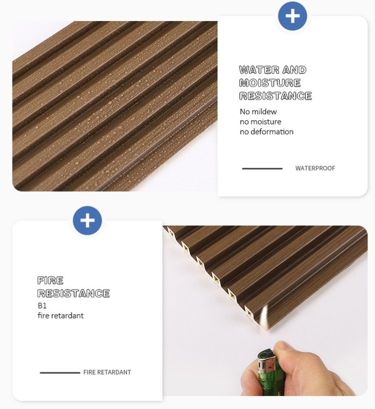 इनडोर इंटीरियर सजावट लकड़ी का रंग ऊर्जा कुशल मौसम प्रतिरोधी विरोधी खरोंच WPC दीवार पैनल 3D प्रभाव