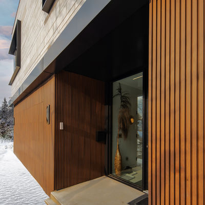 आधुनिक ग्रिल आंतरिक डब्ल्यूपीसी दीवार पैनल 195mmx28mm सड़ांध प्रतिरोध